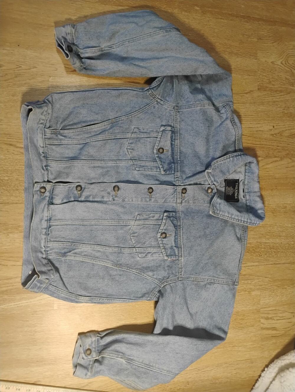 Thunder Trucker Jacket Size XLarge Blue 100% Cotton Pink Stitching Chest Pockets